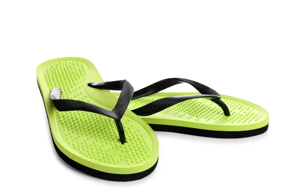 Stylische helle Flip Flops isoliert auf Weiß — Stockfoto