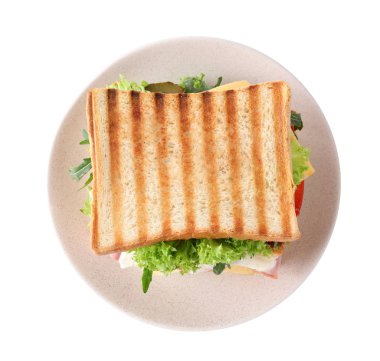 Lezzetli sandviç, beyazın üstünde, manzaranın üstünde.