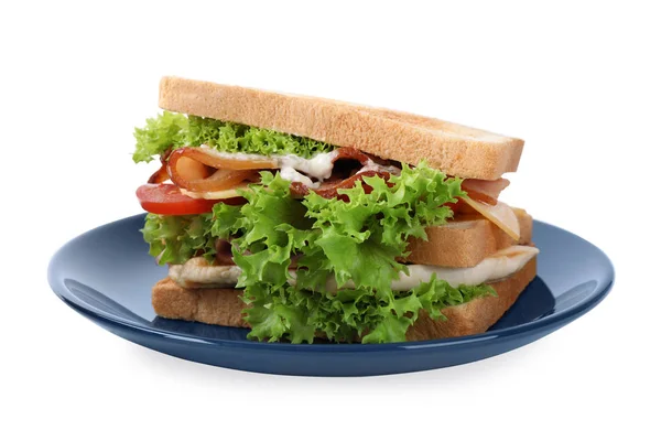 Yummy Sandwich Bacon Chicken Isolated White — Stock Photo, Image