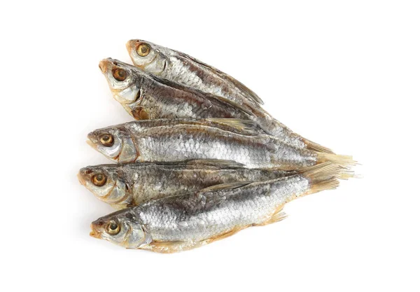 Tasty Dried Fish Isolated White Top View Seafood — Stock Photo, Image