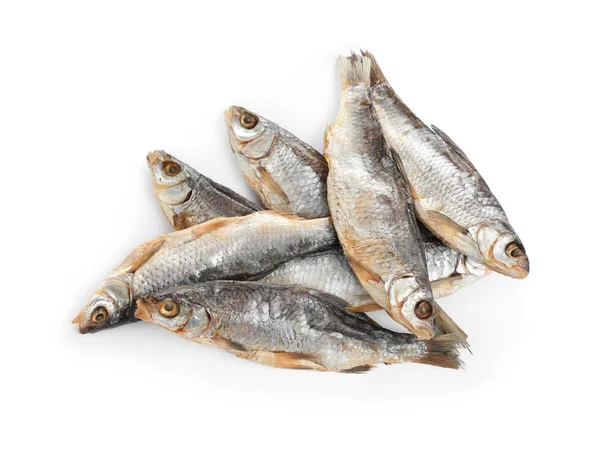 Вкусная Сушеная Рыба Изолированная Белом Вид Сверху Морепродукты — стоковое фото