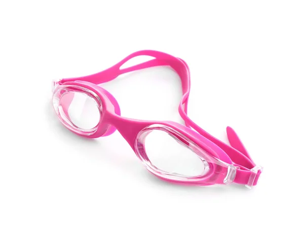 Růžové Plavecké Brýle Izolované Bílém Objekt Beach — Stock fotografie
