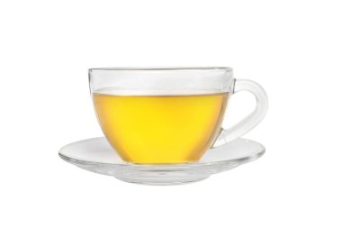 Bir fincan yeşil çay beyaz üzerine izole edilmiş.