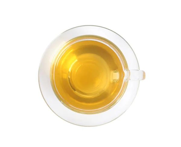 Kopje groene thee geïsoleerd op wit, bovenaanzicht — Stockfoto