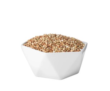 Beyaz kasedeki organik yeşil karabuğday.