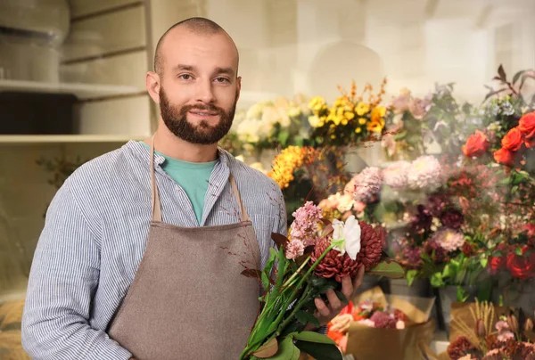 Floristería Profesional Con Ramo Flores Frescas Tienda — Foto de Stock