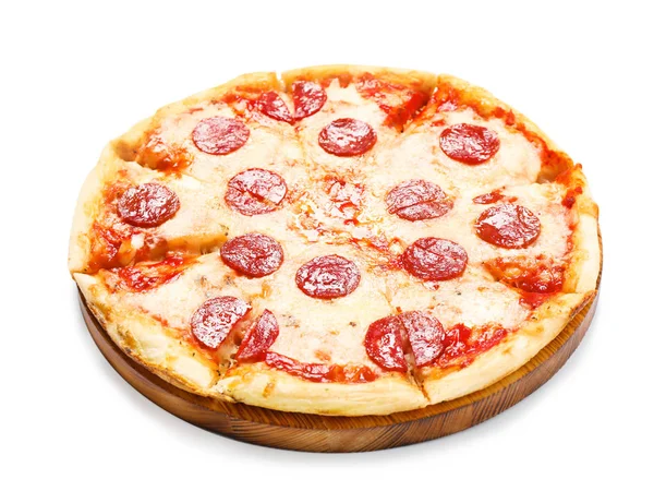 Deliziosa Pizza Piccante Sfondo Bianco — Foto Stock