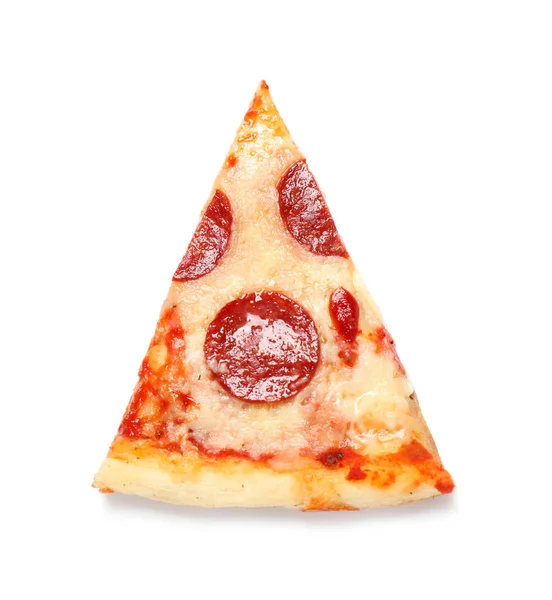 Fatia Pizza Pepperoni Deliciosa Quente Fundo Branco Vista Superior — Fotografia de Stock