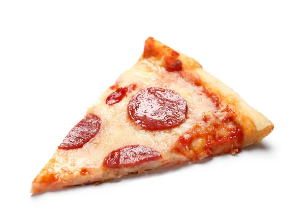 Scheibe Scharfe Leckere Pfefferoni Pizza Auf Weißem Hintergrund — Stockfoto