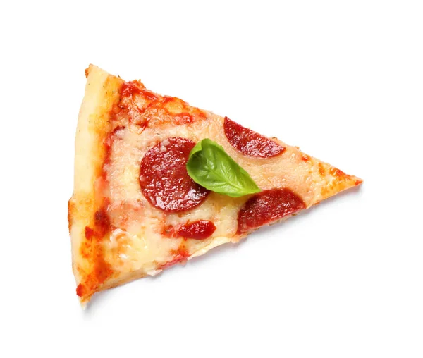 Fatia Pizza Pepperoni Deliciosa Quente Fundo Branco Vista Superior — Fotografia de Stock