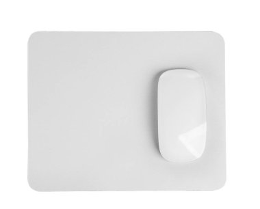 Wireless optical mouse and pad isolated on white, top view clipart