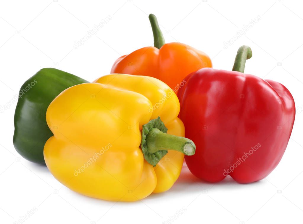 Fresh ripe bell peppers isolated on white