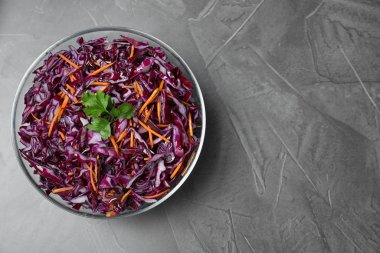 Üstünde taze kırmızı lahana salatası olan bir kâse. Metin için boşluk