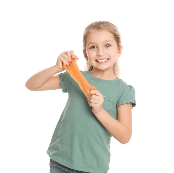 Niña Con Limo Sobre Fondo Blanco — Foto de Stock