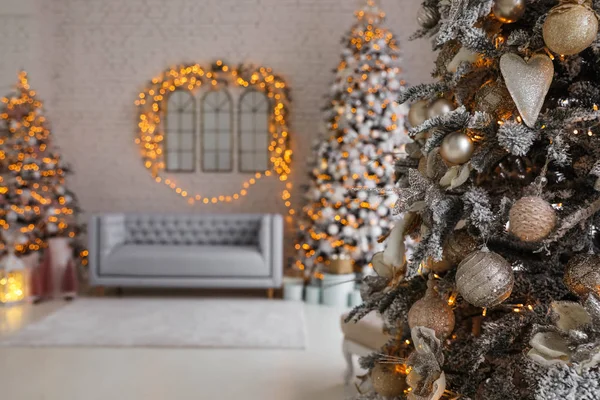 Bel Arbre Noël Dans Salon Décoré Intérieur — Photo