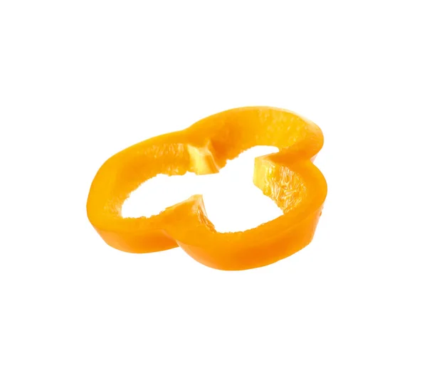 Fetta Peperone Arancione Maturo Isolato Bianco — Foto Stock