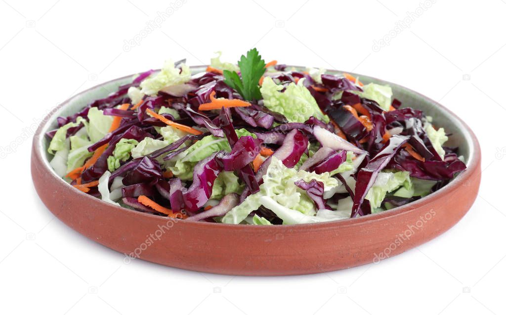 Fresh cabbage salad in plate isolated on white