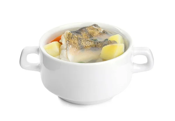 Pyszna Zupa Rybna Misce Białym — Zdjęcie stockowe