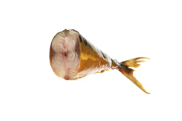 Ουρά από νόστιμα καπνιστά ψάρια που απομονώνονται σε λευκό — Φωτογραφία Αρχείου