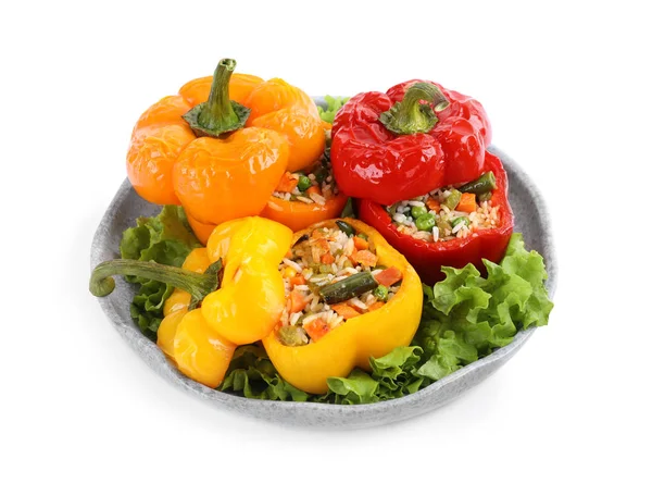 Tasty stuffed bell peppers isolated on white — Stock Photo, Image