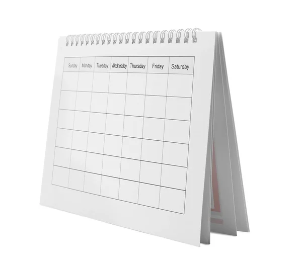 Prázdný papírový kalendář izolovaný na bílém. Plánování koncepce — Stock fotografie