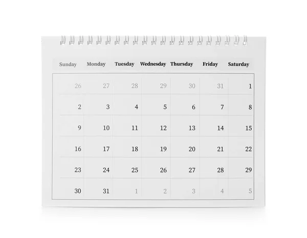 Kalendarz papierowy na białym. Koncepcja planowania — Zdjęcie stockowe
