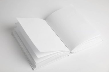 beyaz zemin üzerinde boş sayfaları ile kitap açık