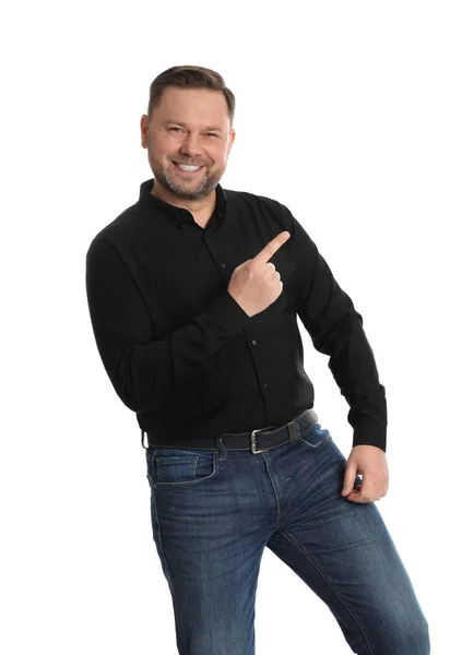 Portrait of happy mature man on white background — Stock Photo, Image