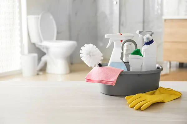 Schoonmaakmiddelen Toilet Kom Badkamer Ruimte Voor Tekst — Stockfoto