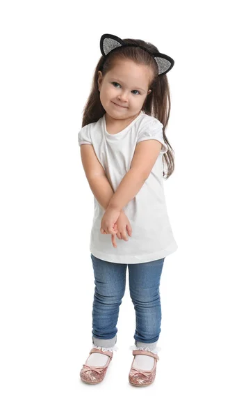 Pełna Długość Portret Cute Little Girl Białym Tle — Zdjęcie stockowe