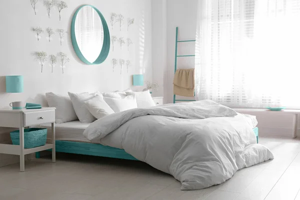 Stylish Bedroom Interior Design Inspired Color Year 2020 Bleached Coral — ストック写真