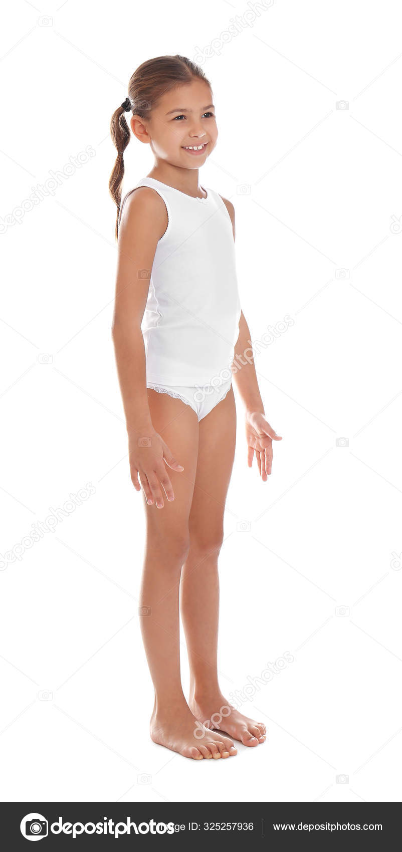 Cute Little Girl Underwear White Background Stock Photo by
