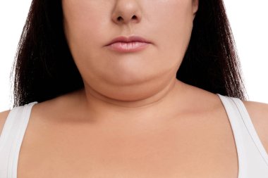 Woman with double chin on white background, closeup clipart