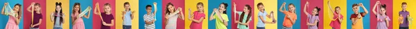 Kolaż Dzieci Różnymi Szlamami Tle Koloru Projekt Banera — Zdjęcie stockowe