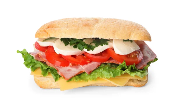 Смачний бутерброд зі свіжими овочами та моцарелою ізольовані — стокове фото