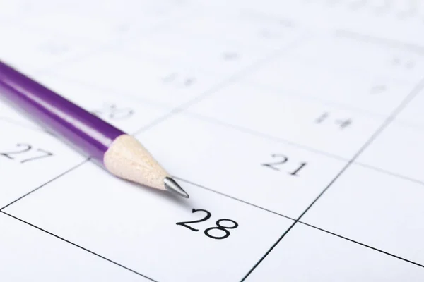 Pencil Calendar Page Closeup Planning Concept — Stock Photo, Image