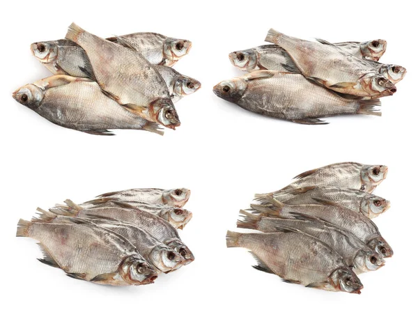 Set Von Leckeren Trockenen Fischen Auf Weißem Hintergrund — Stockfoto