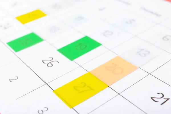 Calendar Page Colorful Stickers Closeup View — Stock Photo, Image