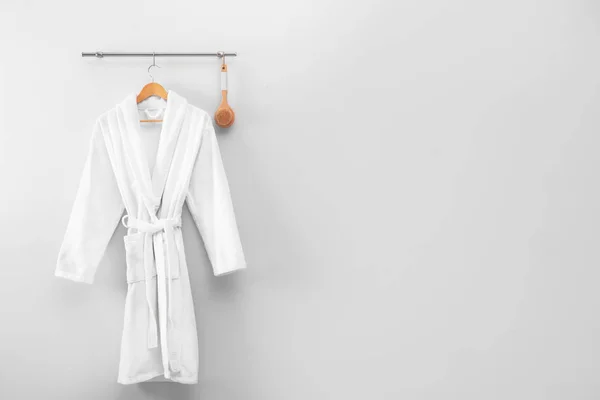 Hanger Clean Bathrobe Brush Light Wall Space Text — Stock Photo, Image