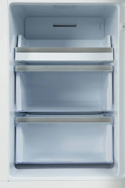 Shelves Empty Modern Refrigerator Closeup View — Stock Photo, Image
