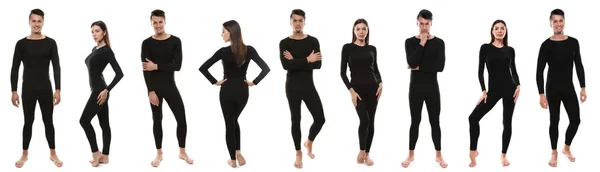 Collage People Wearing Thermal Underwear Isolated White — ストック写真