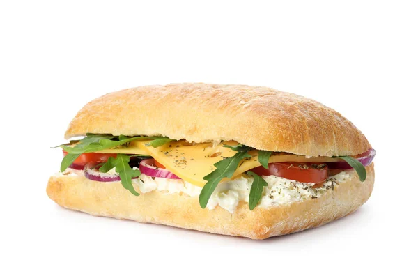 Delicioso sándwich con verduras frescas y queso aislado en — Foto de Stock