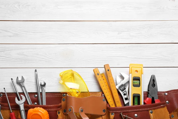 Flat Lay Composition Different Construction Tools Space Text White Wooden — Stock Photo, Image
