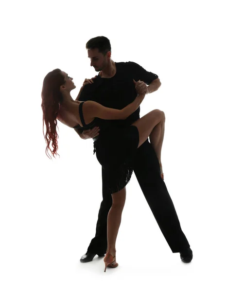 Leidenschaftliches Junges Paar Tanzt Auf Weißem Hintergrund — Stockfoto