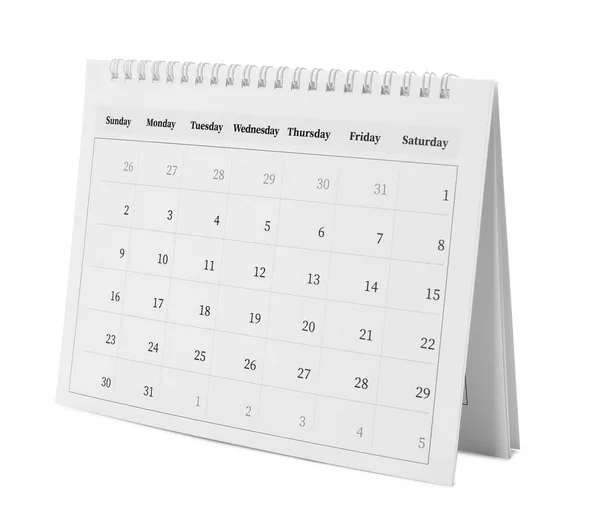 Calendário de papel isolado em branco. Conceito de planeamento — Fotografia de Stock