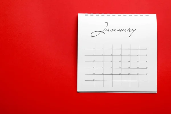 January Calendar Red Background Top View Space Text — Stock Photo, Image