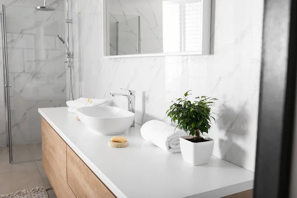 Modern Mirror Vessel Sink Stylish Bathroom — Stock Photo, Image