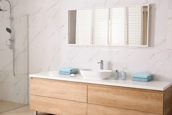 Espejo Moderno Fregadero Baño Elegante — Foto de Stock