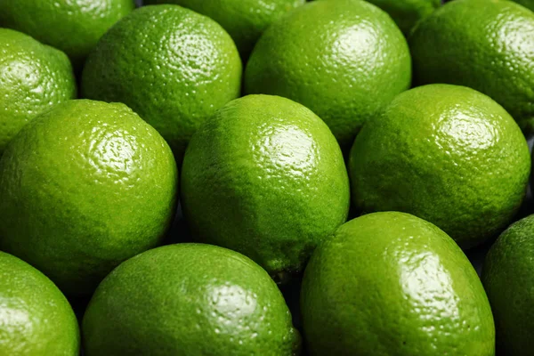 Limas Verdes Maduras Frescas Como Fondo Primer Plano — Foto de Stock