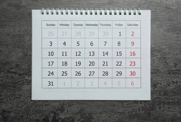 Paper Calendar Grey Stone Background Top View — 图库照片